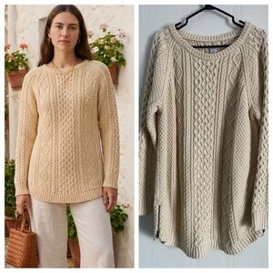 LL Bean Signature XL Cotton Fisherman Cable Knit Tunic Sweater Beige NWT